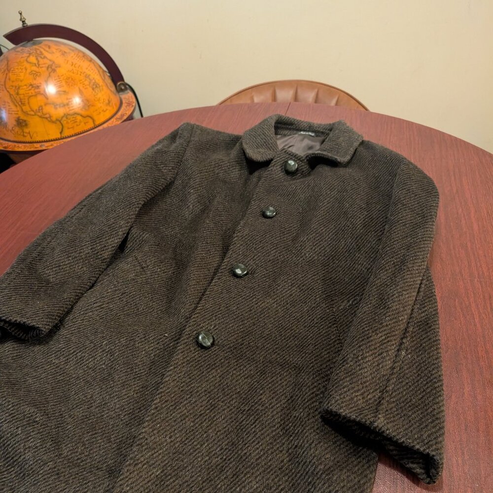 Vintage Green Mohair Overcoat – Size Medium– Wool Blend